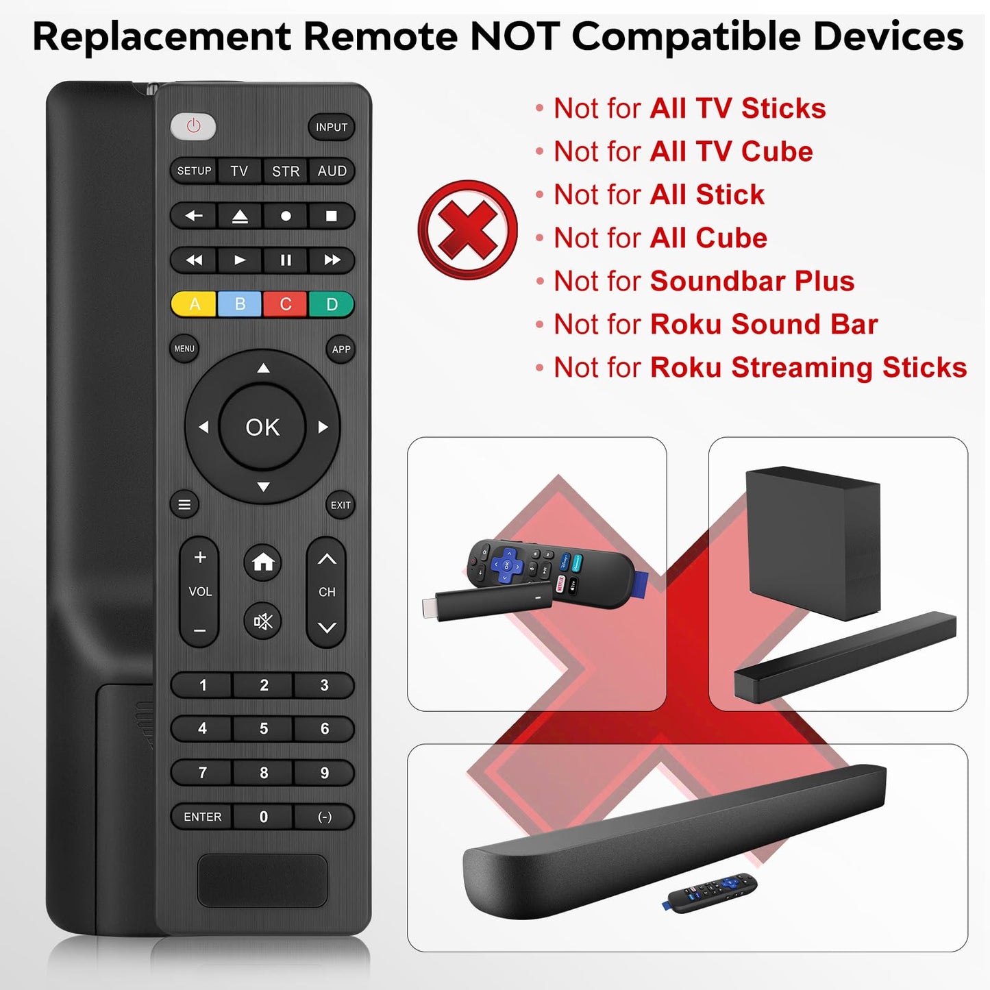 (Pack of 2) Replacement Remote Control Only for Roku TV, Compatible for TCL Roku/Hisense Roku/Onn Roku/Sharp Roku/Element Roku/Westinghouse Roku/Philips Roku Smart TVs (Not for Roku Stick and Box)