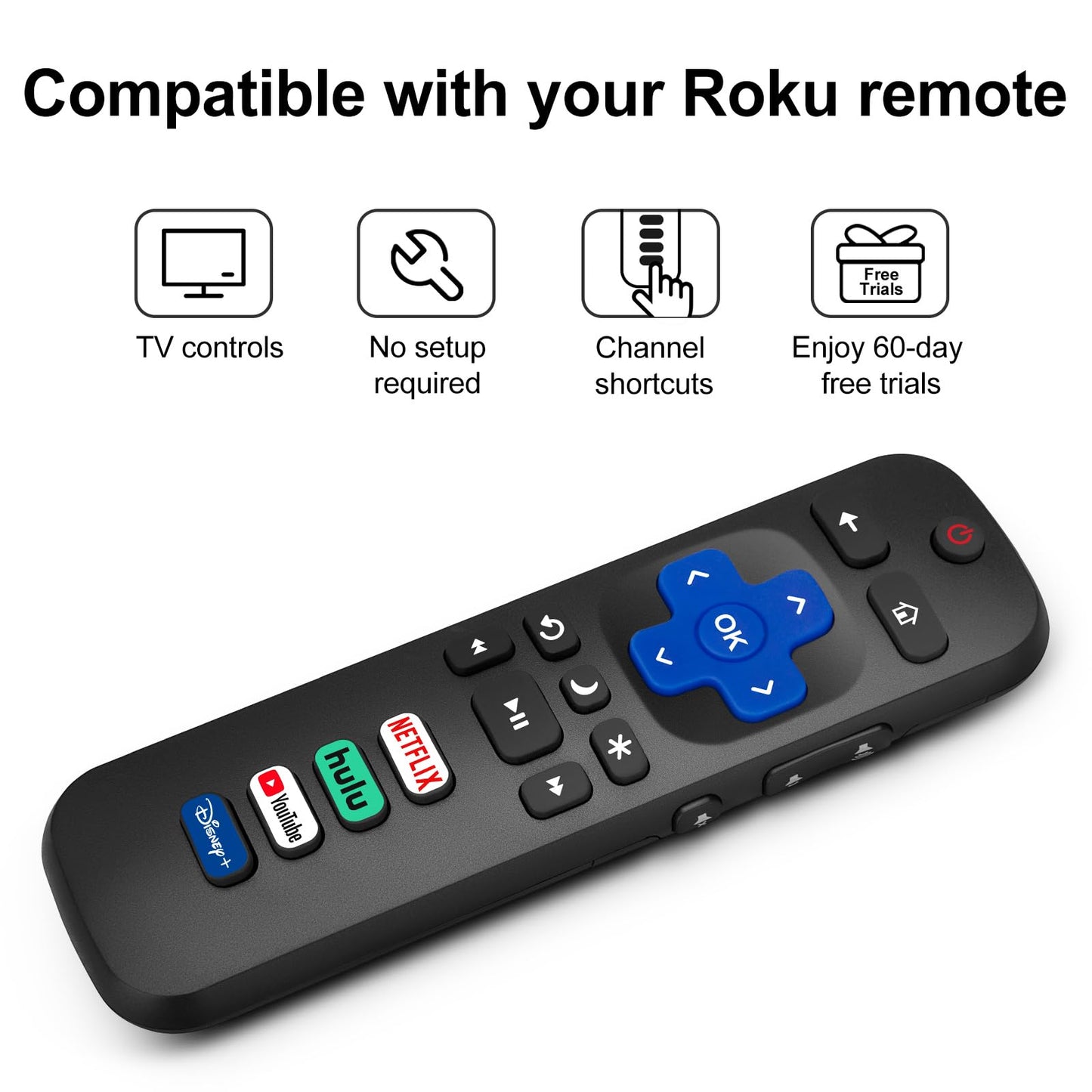 (Pack of 2) Replacement Remote Control Only for Roku TV, Compatible for TCL Roku/Hisense Roku/Onn Roku/Sharp Roku/Element Roku/Westinghouse Roku/Philips Roku Smart TVs (Not for Roku Stick and Box)