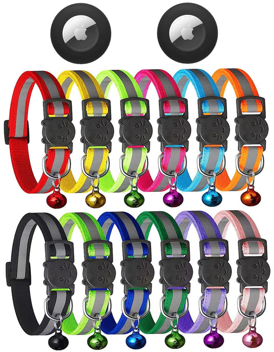 12 Pack Reflective-Breakaway Cat Collars with Bells,Safety Buckle Kitten Collar, with Name Tag, Adjustable,Ideal for Girl Cats Male Cats,Pet Supplies,Stuff,Accessories(12 Colors & 2 ID Tags)